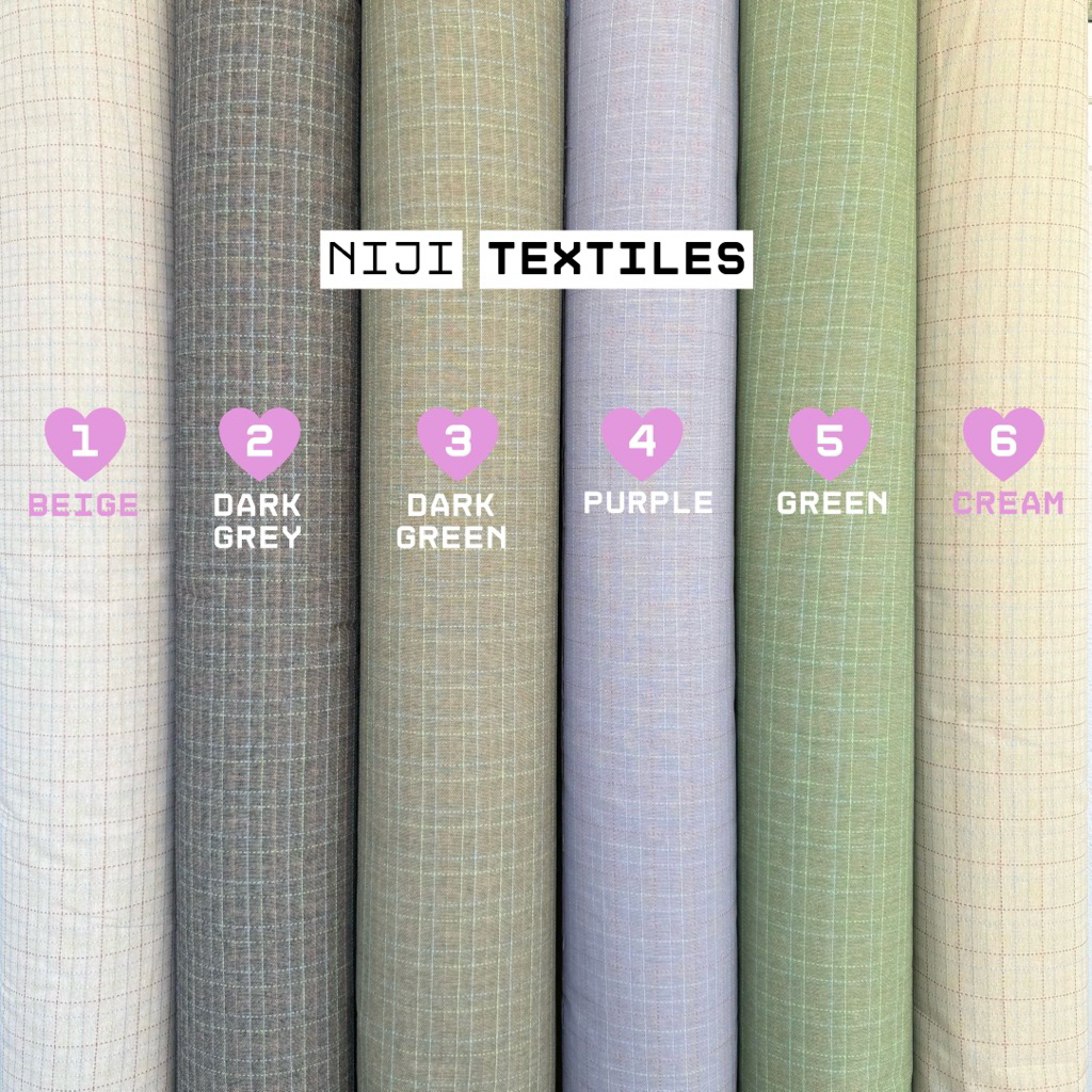 (Ayame Light) ผ้าทอญี่ปุ่น ผ้ายานดาย ลายตารางขีดเส้นสีอ่อน Japanese Yarn Dye Cotton 100% Stitched Check Design LightTone