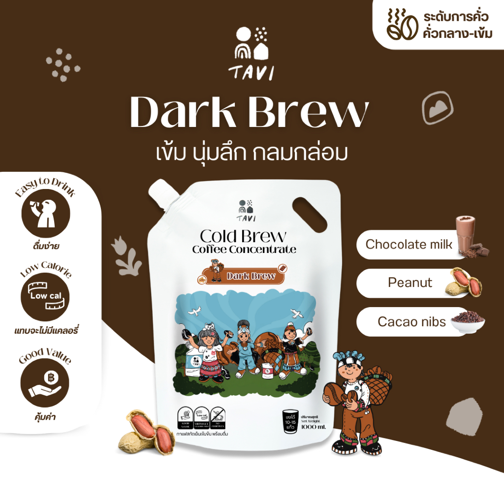 TAVI Cold Brew Concentrate Coffee กาแฟสกัดเย็นเข้มข้น DarkBrew คั่วกลางเข้ม เมล็ดลาว (ส่งฟรีส่งด่วน)