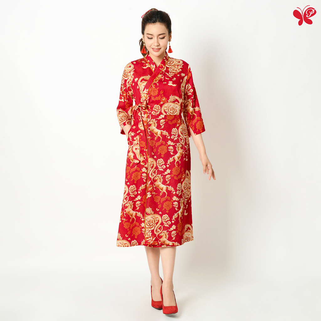 Papillon Woman Lyocell Wrap Dress - LONGMA เดรสทรง Wrap แบบหลวม จากผ้า Lyocell เนื้อบาง ให้สัมผัสนุ่