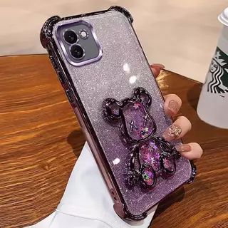 เคส หมี น่ารัก สำหรับ Samsung A07 A08 A06 4G 5G A05 A12 A02S A03S หมีตู้น้ำ กากเพชร สุดหรู ฟรุ้งฟริ้ง กันมุมกล้อง
