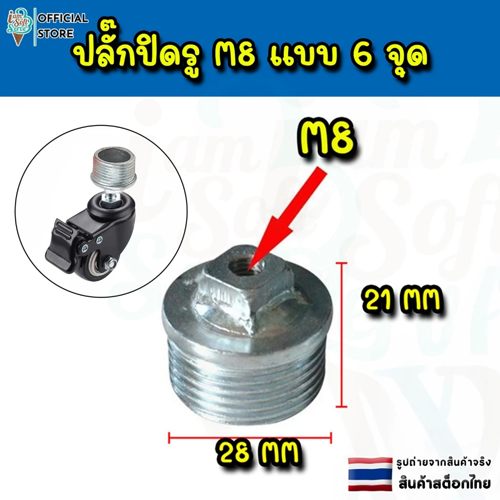 ปล๊กปิดรู ข้อต่อล้อรถเข็นเเบบเกลียว M8 แบบ 6 หุน DN 20