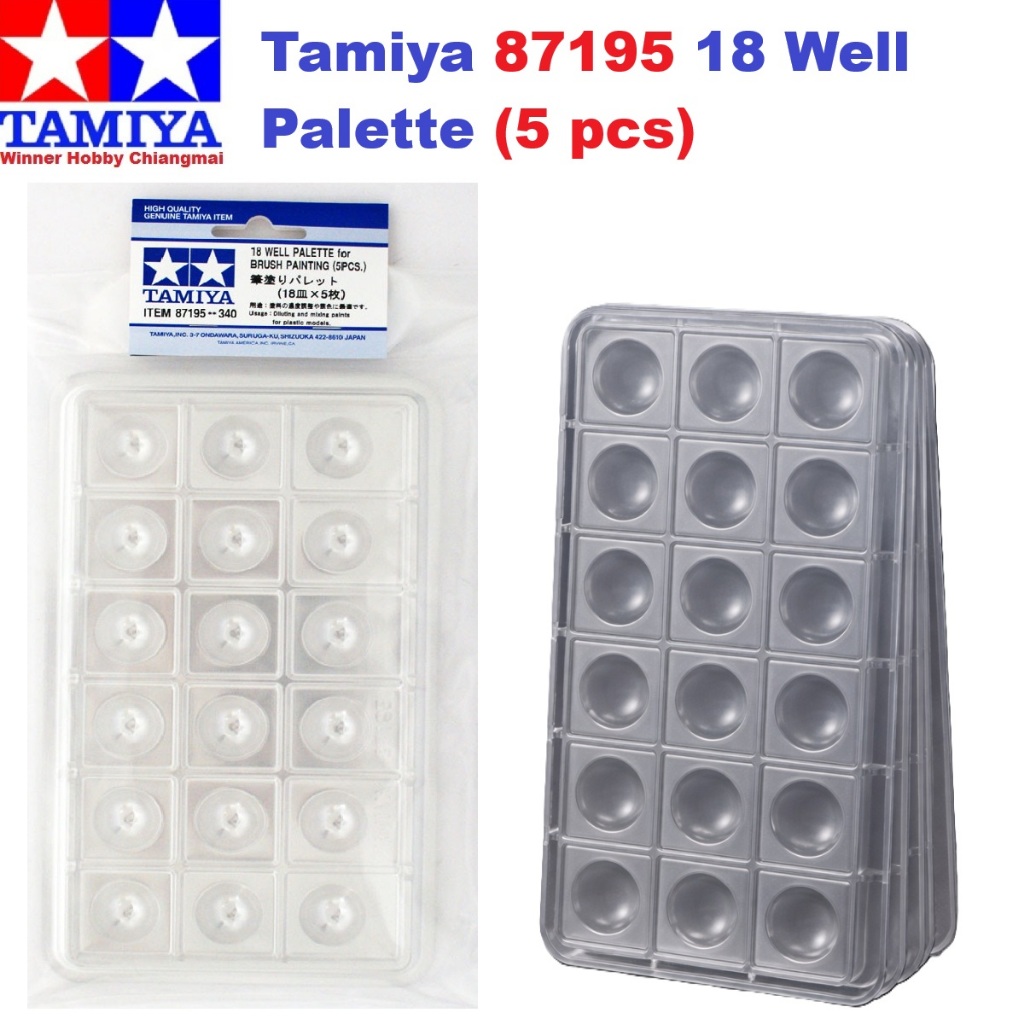 Tamiya 87195 18 Well Palette 5 pcs ถาดผสมสี 18 ช่อง Paint Mixing Palette สำหรับโมเดล Gunpla กันดั้ม Plastic Model Paint