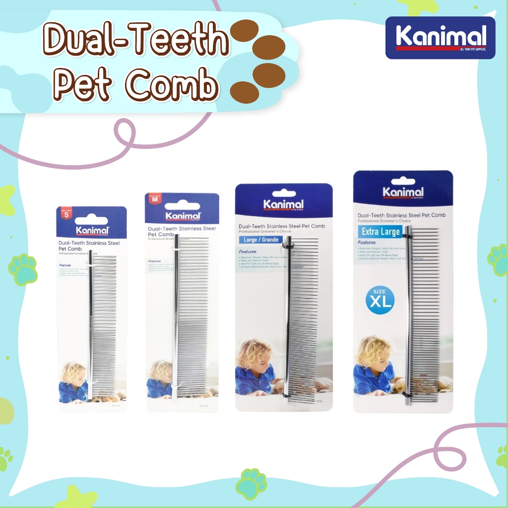 Kanimal Dual-Teeth Pet Comb หวีสางขน ไร้ด้าม รุ่นฟันเล็ก+ใหญ่ สางขนส่วนเกินออก สำหรับสุนัขและแมว มีให้เลือก 4 ขนาด