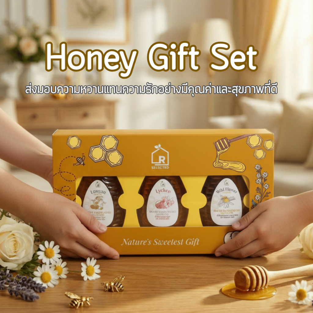 เซตของขวัญ น้ำผึ้งออร์แกนิก จากเเบรนด์รักบ้านเกิด (Boxset 3 ขวด)
