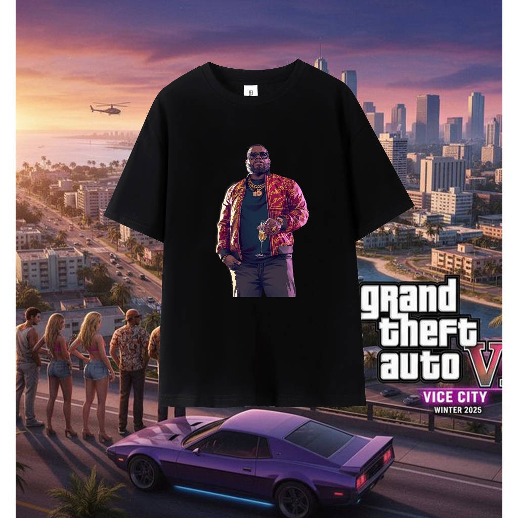 GTA 6 game เกมสนุกและสนุก พิมพ์ด้านเดียวรอบคอ Summer casual short sleeved T-shirt ล้างทำความสะอาดได้