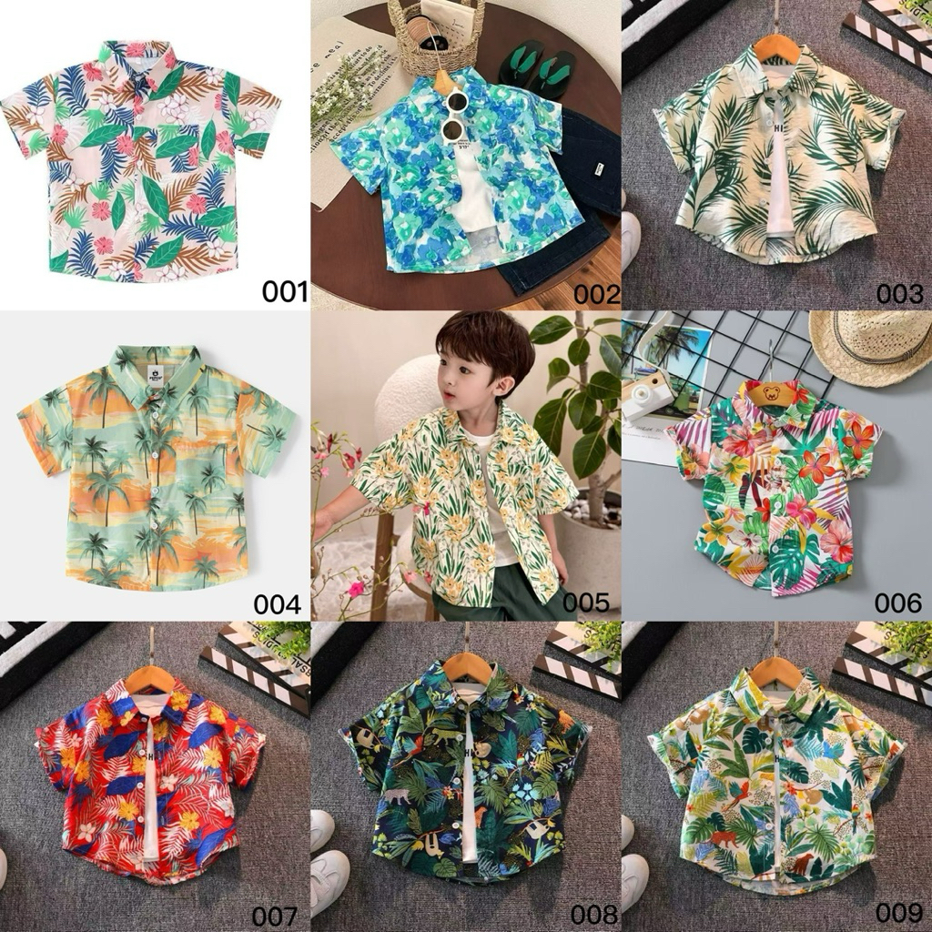 Smart พร้อมส่ง🇹🇭 เสื้อเชิ้ตแขนสั้นลายดอกสำหรับเด็ก110-150 ผ้าเร่ม ใสสบาย 001-009