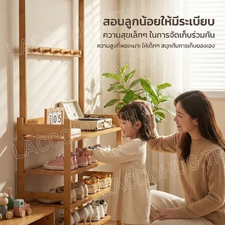 ชั้นวางรองเท้า ราวแขวนผ้า ราวแขวนผ้ามีตะขอ แขวนเสื้อผ้า+หมวก มีราวแขวนรองเท้า ราวทำจากไม้ไผ่ กันน้ำ ทนทาน สวยงาม น่าใช้