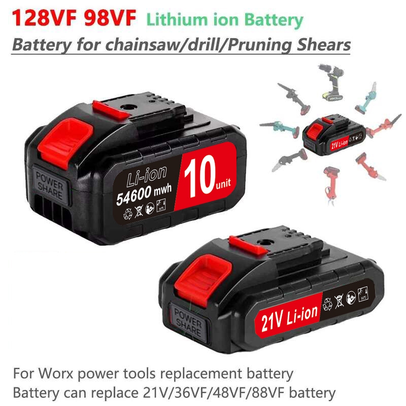 21V 128Vf 98Vf Rechargeable Lithium Battery For Worx Chainsaw Reciprocating Saw Power Tools Replacem