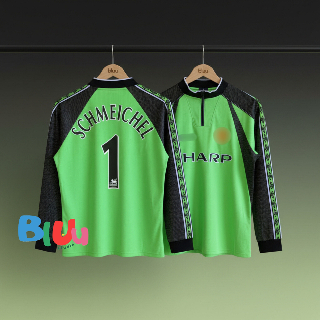 เสื้อฟุตบอลย้อนยุค llมuยู นายประตู สีเขียว แขนยาว ปี 1998-99 (3A) เกรดพรีเมี่ยม โลโก้ปัก พร้อมเบอร์ชื่อนักเตะ S