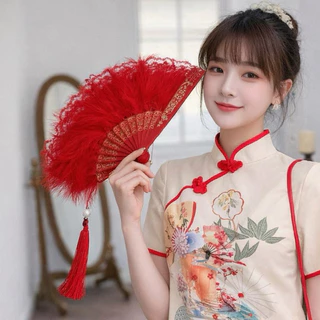 พร้อมส่งกทม.📌พัดขนนกเกรดA+ พู่ดอกบัว แต่งลูกไม้ พัด แบบพับได้ แฮนด์เมด งานแต่งงาน แฟนซี สไตล์กี่เพ้า ประดับพู่ คลาสสิก
