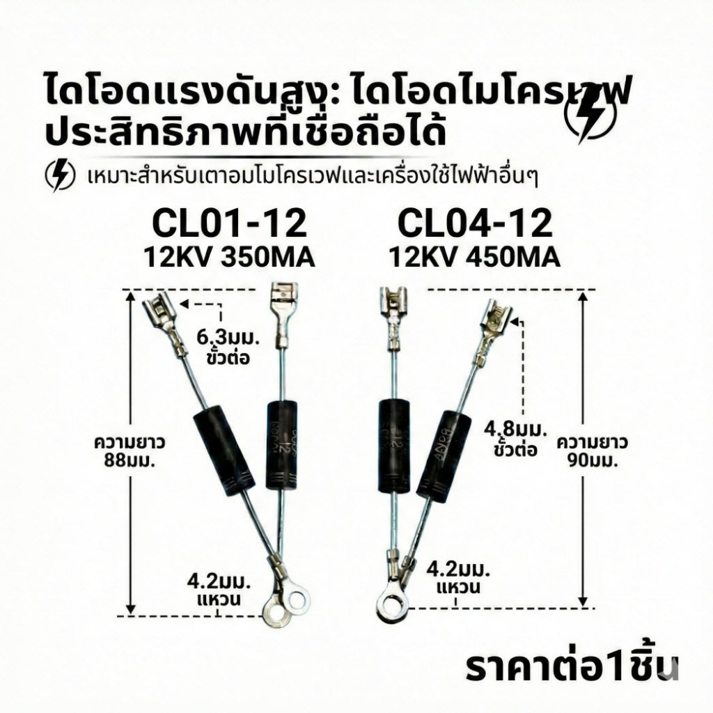 ไดโอดความถี่สูง ไดโอดไมโครเวฟ เบอร์ CL01-12 / CL04-12 (12kV) อะไหล่เตาไมโครเวฟ เกรดทนทานใช้ได้เกือบทุกยีห้อ ราคาต่อ2ชิ้น