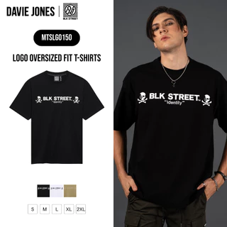 DAVIE JONES [BLK STREET] เสื้อยืดผู้ชาย Logo Oversized Fit T-Shirts สีดำ ขาว กากี LG0150