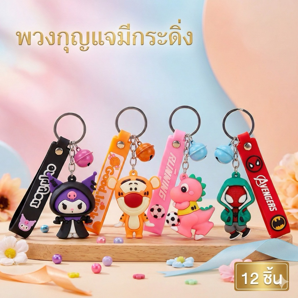 พวงกุญแจมีกระดิ่ง ยกโหล ได้ 12 ชิ้น. A0072