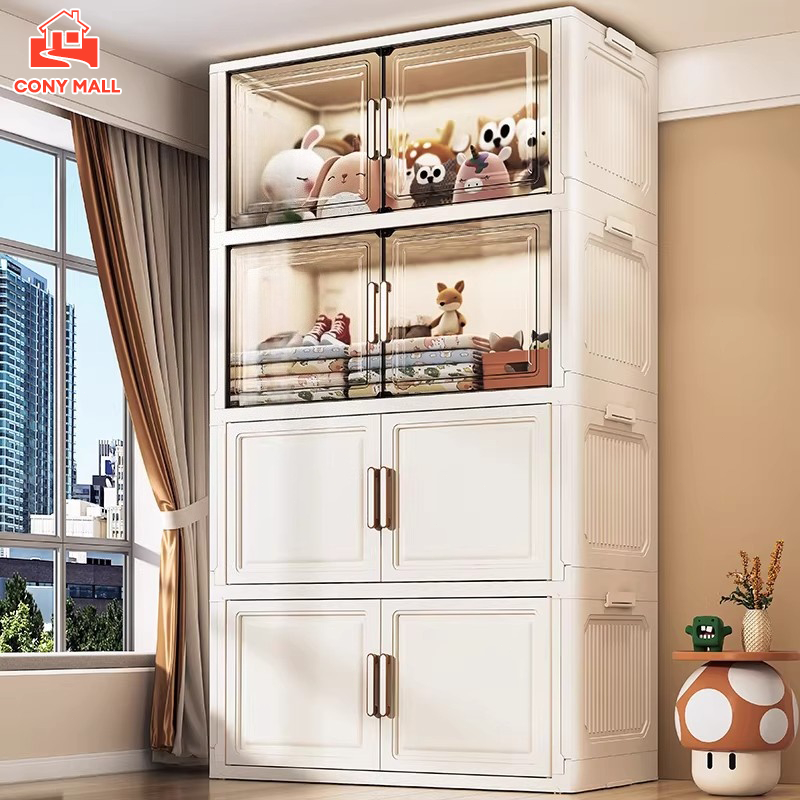 CONY ตู้พลาสติก ตู้เก็บของ มีล้อ พับได้ 60-80cm ประหยัดพื้นที่ กันความชื้น ทันสมัยและเรียบง่าย