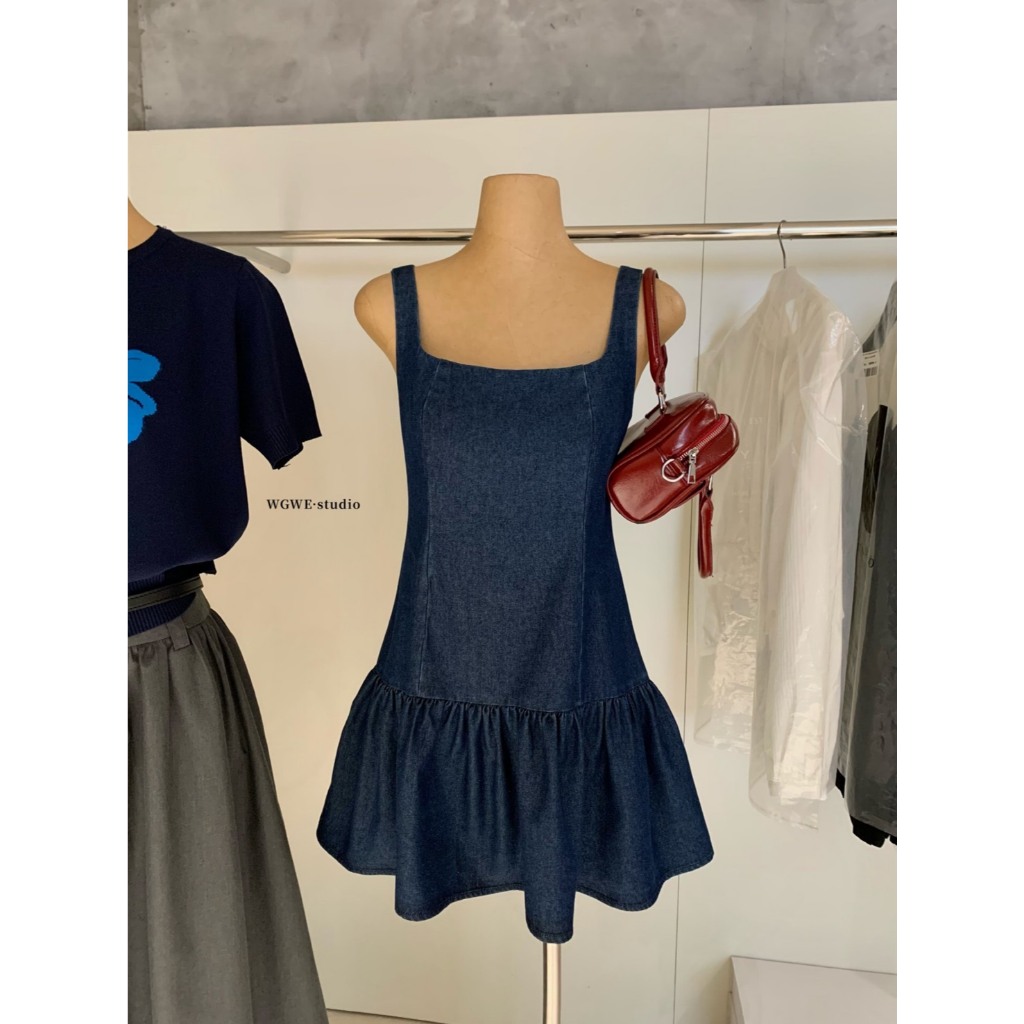 Mini dress เดรสสายเดี่ยวผ้ายีนส์ฟอกรุ่น 8741 TAG WG.WE 🇰🇷