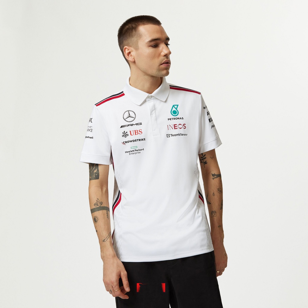 (สินค้าพร้อมส่งในไทย) (แท้100%การันตี) Mercedes AMG Petronas F1 Men's 2023 Team POLO สีขาว