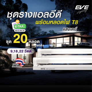 EVE (ยกลัง 20 ชุด) ชุดรางแอลอีดี LED T8 พร้อมหลอด ขนาด 9 18 22 วัตต์ แสงขาว เดย์ไลท์ 6500K