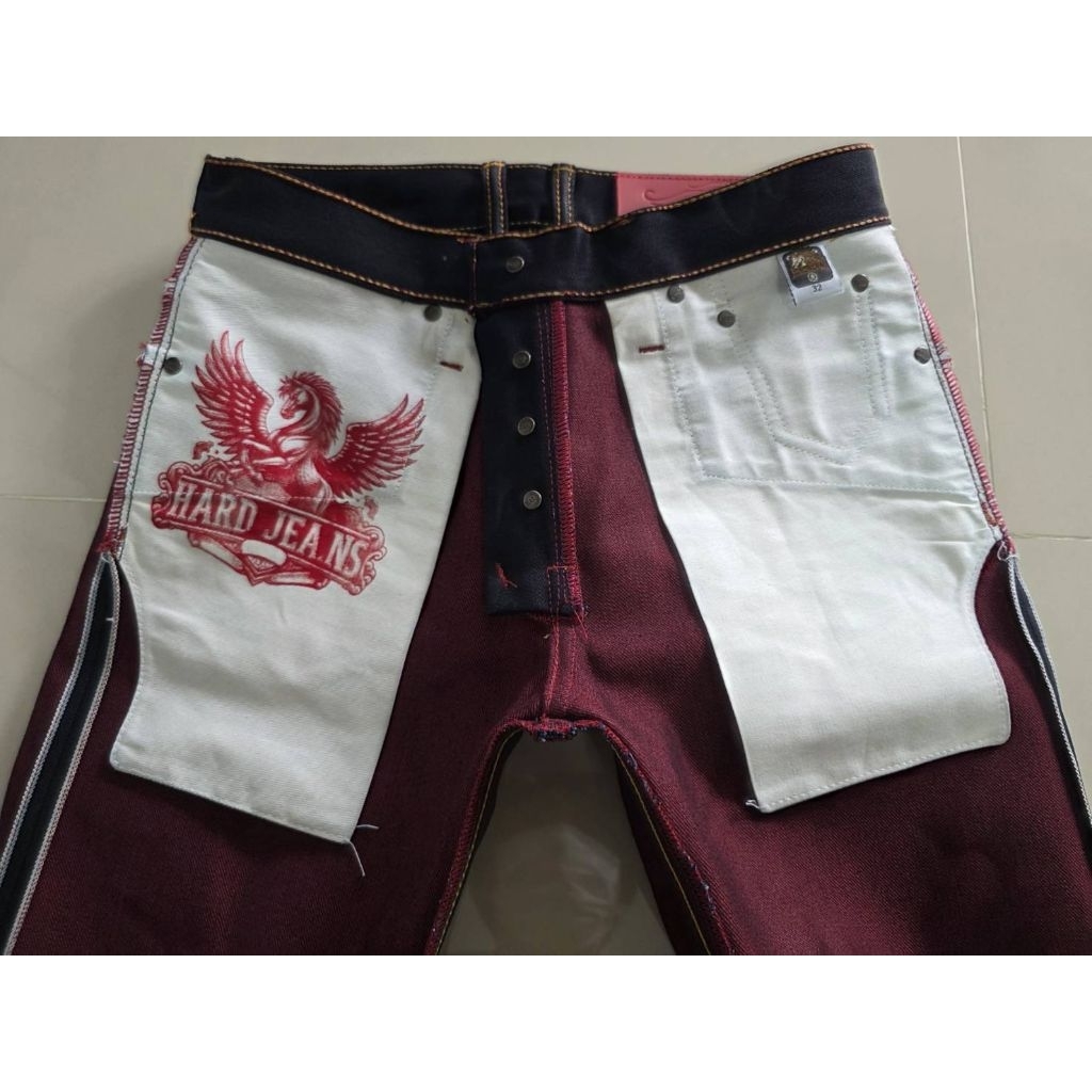 ฮาดร์ยีนส HARDJEANS 18oz RED HORSE INDIGO X RED  (ม้าหลังแดง)มีทรงกะบอกตรงและกะบอกเล็ก,ใหญ่