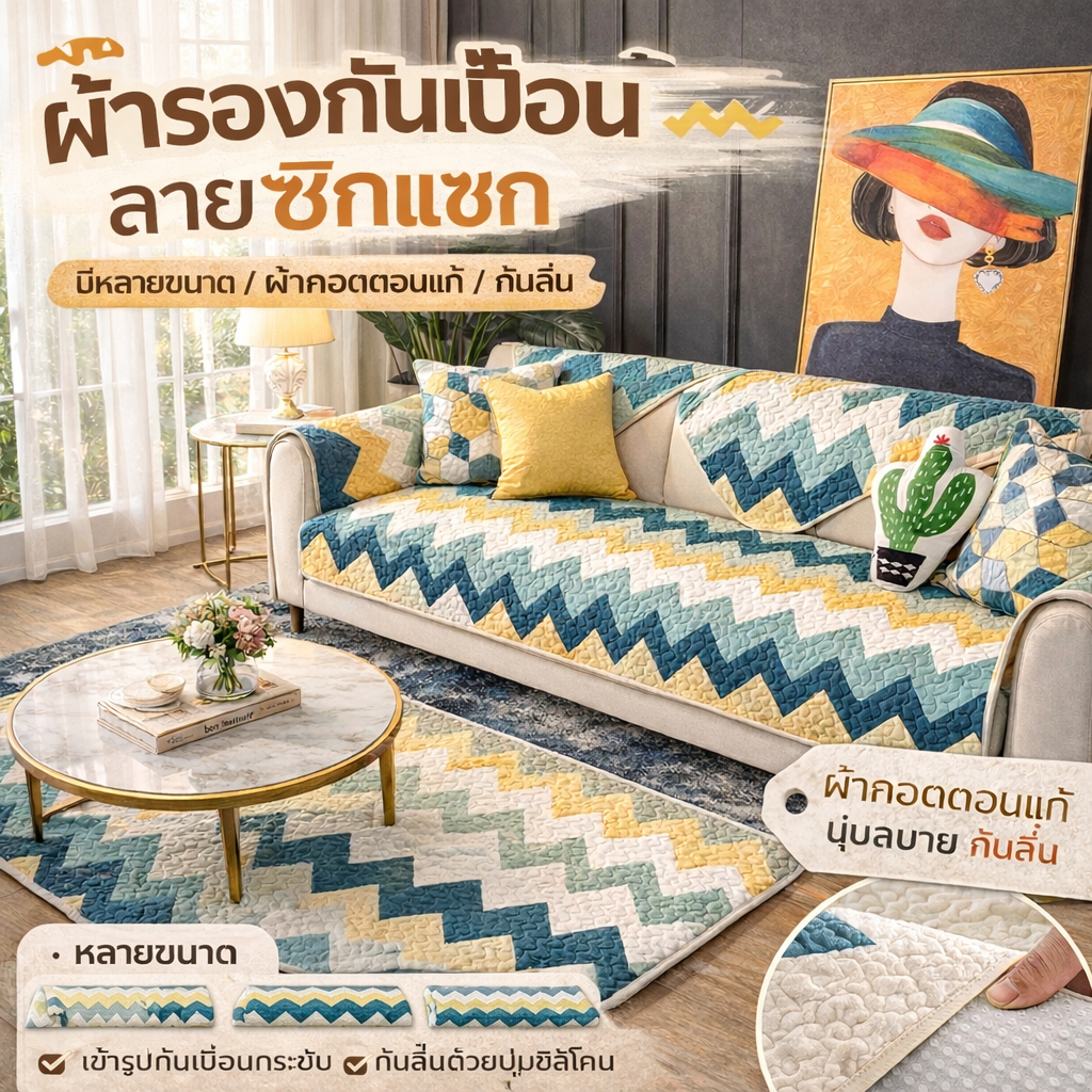🎨 พร้อมส่งจากไทย 🎨 เบาะโซฟากันลื่น 100% นุ่มสบายโรงงานโดยตรง ราคาส่ง ปกป้องโซฟา