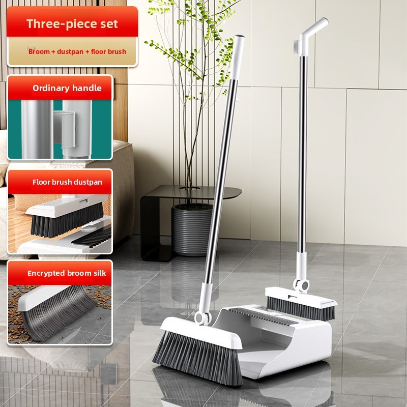 Thickened folding broom and dustpan set with three-in-one household cleaning stainless steel broom s