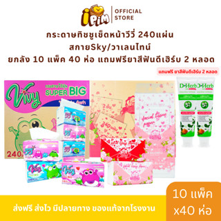 ยกลัง กระดาษทิชชู่เช็ดหน้าวีวี่ Vivy 240แผ่น Sky และ Lilly ว…