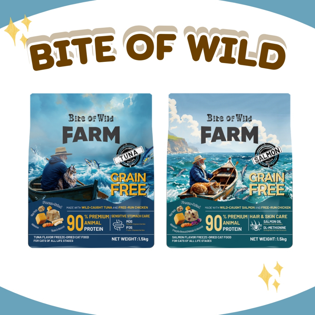 Bite of wild Farm ไบต์ออฟไวด์ฟาร์ม โบต์ออฟไวด์ อาหารแมวผสมฟรีซดราย ขนาด 1.5 กิโลกรัม อาหารแมว