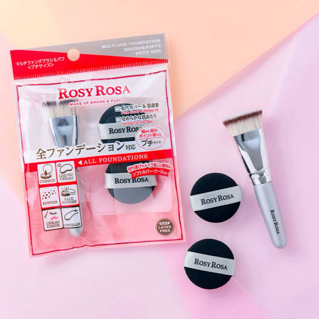 🇯🇵พรี | แท้ เซ็ตแปรง + พัฟ Rosy Rosa - Multi-foundation brush and puff (petite size) ไซส์เล็กพกพาง่า