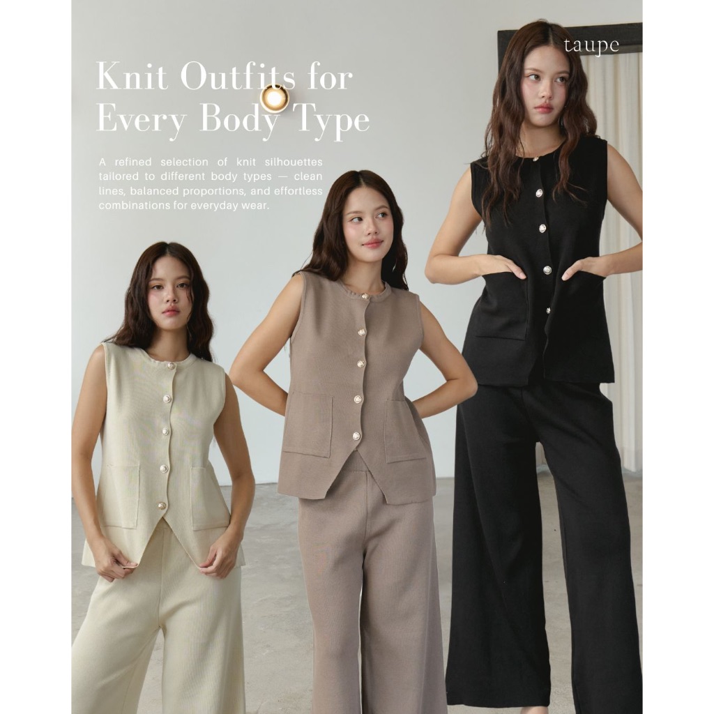 Taupe.brand - Alicia  Knit set V2 ชุดเซต (เสื้อ+กางเกง)เซตถักไหมพรมเวอร์ชัน 2 ประกอบด้วยเสื้อแขนกุดแ