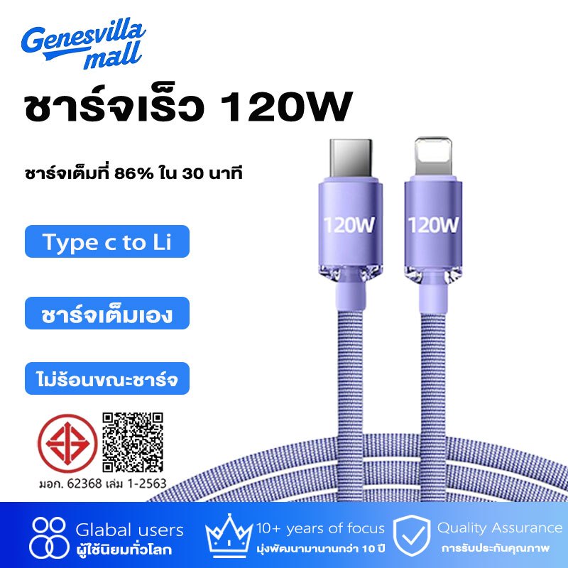 120w สาย Type C to Li 6A สายชาร์จเร็วสุดสําหรับ ายชาร์จเร็ว+หัวชาร์จชาร์จคุณภาพสูง สำหรับ iP7 8 x xr 11 12 13 14