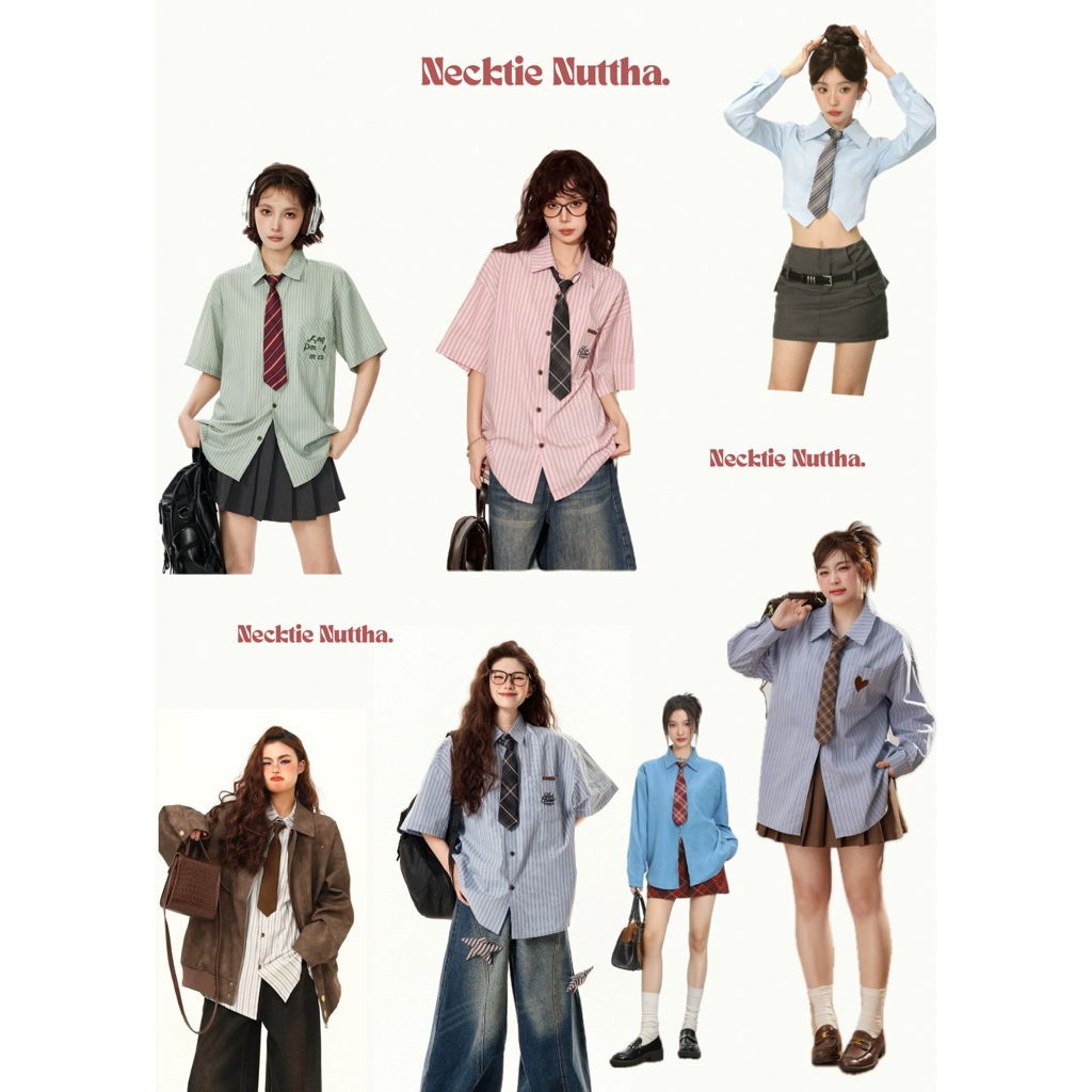 NECKTIE NUTTHA -🍒🎧 (แบบสั้น ยาว 33 CM.) พร้อมส่ง  🍒 เนคไทสำเร็จรูปลายสก็อต/เนคไทลายทาง necktie (แบบสำเร็จรูป/สวมคอ)
