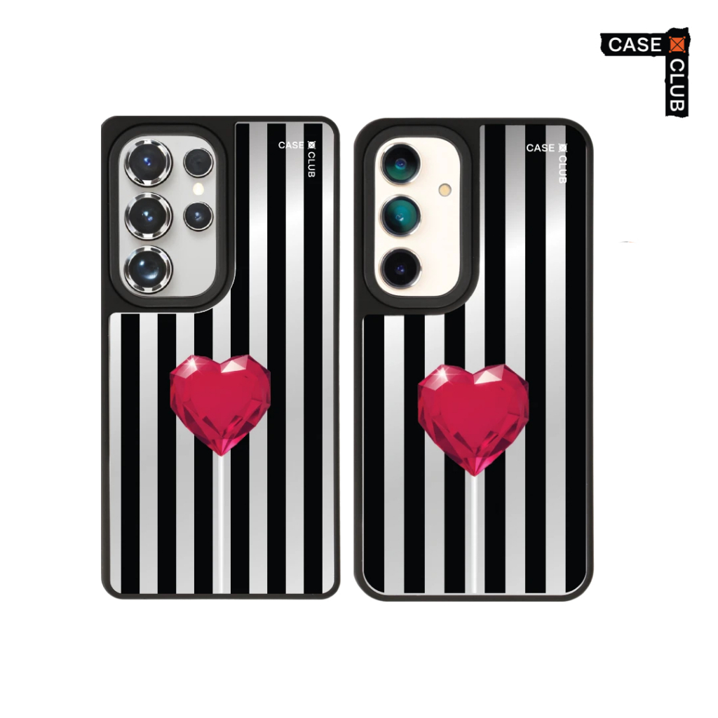 CaseClub เคสโทรศัพท์ เคสกระจก ลาย Striped Heartbeat สำหรับ Galaxy S25/S24 Ultra/S25/S24