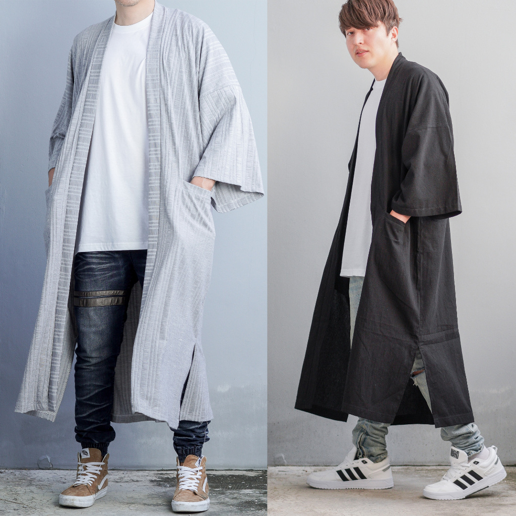 สื้อคลุมกิโมโน 2 กระเป๋า Cotton Linen Oversize Kimono Cardigan Noragi