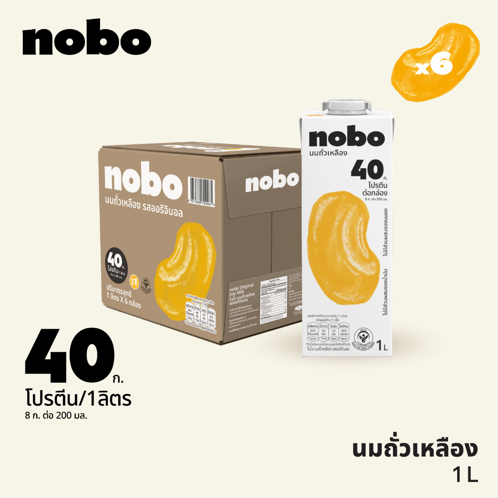 [1ลัง] [6กล่อง] โนโบ นมถั่วเหลือง รสออริจินัล ขนาด 1 ลิตร
