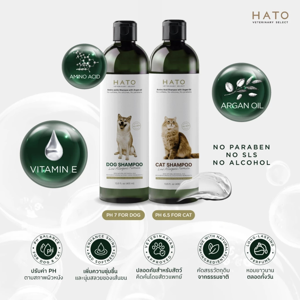 𝗛𝗔𝗧𝗢 𝗦𝗛𝗔𝗠𝗣𝗢𝗢 แชมพูสุนัข และแมว ส่วนประกอบจากธรรมชาติ 99.3% / ขนาด 200 ML - รูปที่ 2