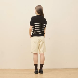 avocado - Tenya Line Tops เสื้อโปโลแขนสั้น ลายทางดีเทลซิปหน้า ผ้าใส่สบาย I มีไซส์อก 38" และ 46"