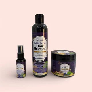 (ณนิชา)แชมพูสมุนไพรดอกอัญชันสูตรพิเศษ1ชุด3ชิ้น(แชมพู300ml+ทรีสเม้น300ml+เซรั่มอัญชัน30ml
