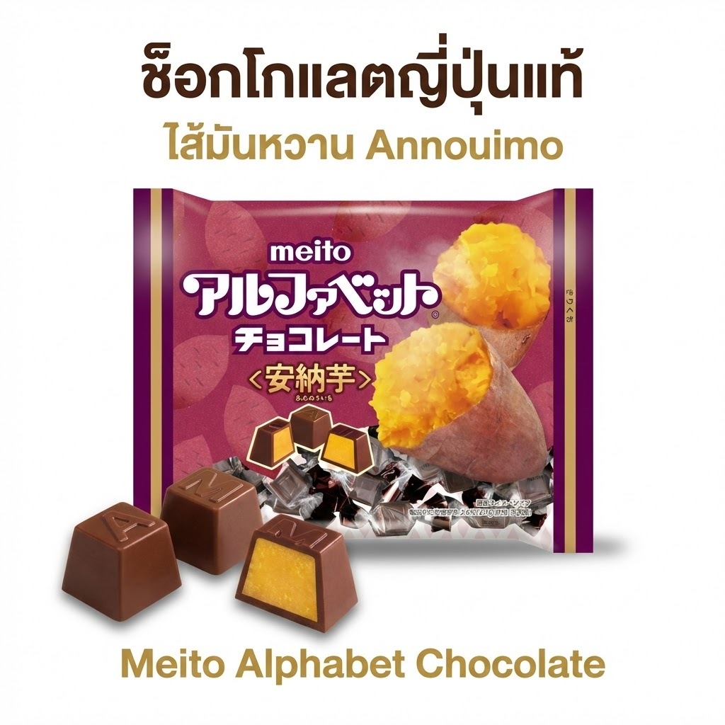 ช็อกโกแลตญี่ปุ่น Meito Alphabet Chocolate ไส้มันหวาน Annouimo นำเข้าแท้