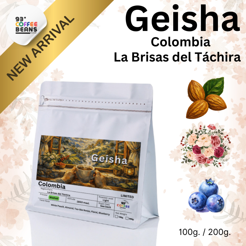 เมล็ดกาแฟคั่วอ่อน เกอิชา Light Roast 100g/200g | The Geisha Coffee Beans | 93 Degrees