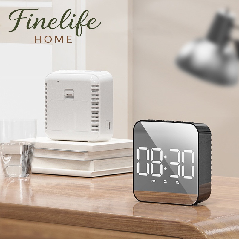 【Finelife 】นาฬิกาอิเล็กทรอนิกส์ LED ทรงสี่เหลี่ยม นาฬิกาปลุกตั้งโต๊ะ นาฬิกาดิจิตอล แสดงวันที่ เดือน อุณหภูมิ จอ LED