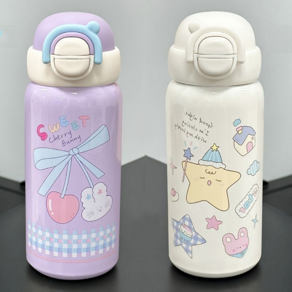 กระบ๋อกน้ำเก็บร้อน-เย็นขนาด 500ml ลายการ์ตูนน่ารัก จะใช้แบบหลอดหรือเป็นแบบเทยกดืมได้ทั้งสองแบบ 0836