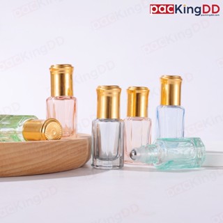 (แพ็ค 10 ชิ้น) ขวดแก้ว 6 สี ลูกกลิ้งเหล็ก 6 ml. ฝาสีทอง #P43…