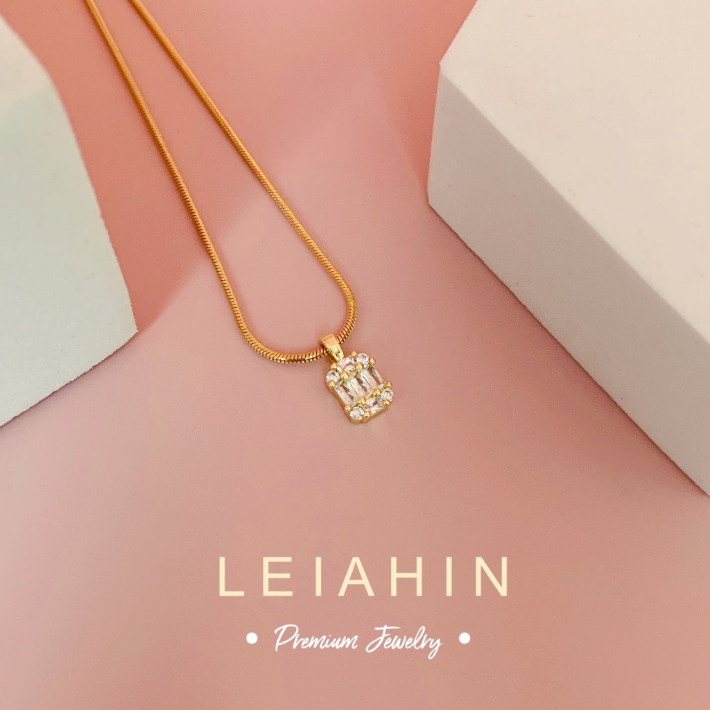 LEIAHIN Jewelry มินิสแควร์เพทายจี้ผู้หญิงแฟชั่นสร้อยคอเรียบง่ายสไตล์เรียบง่าย 1128n