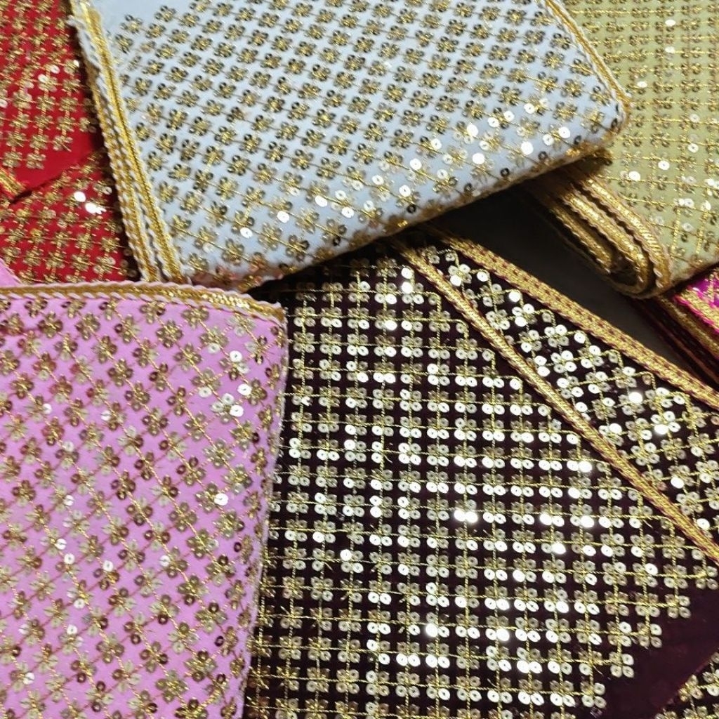 ริบบิ้น ผ้า Royal Zari Sequin Fabric ยาว 8-8.5 เมตร ขนาดกว้างประมาณ9นิ้ว หรือ 23CM