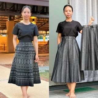 กระโปรงผ้าฝ้าย กระโปรงผ้าไทยทรงย้วย 8 ชิ้น เอวสูง ความยาว 30 นิ้ว ทรงบานสวยงาม พรีเมียม ชุดทำงานผ้าไทย⁠