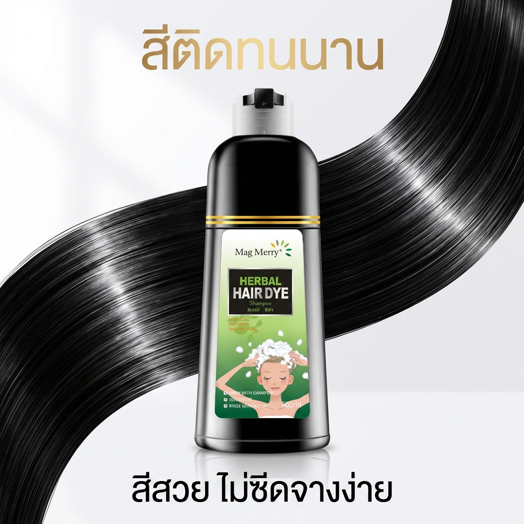 MagMerry พร้อมส่งแท้100% แชมพูปิดผมขาว แชมพูปิดผมหงอก สมุนไพร ปิดผมขาว - 4