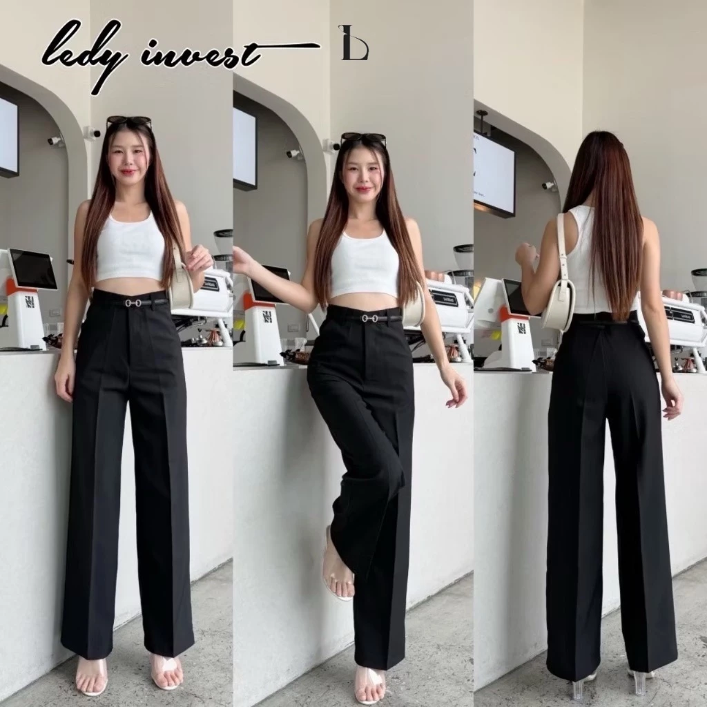 LT01 รุ่น กางเกงขากระบอกกลาง กางเกงเอวสูง ผู้หญิง ผ้านิ่มใส่สบาย