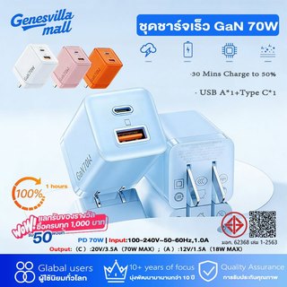 [For 17 PRO MAX~7] Charger PD 70W GaN PPS ชุดหัวชาร์จและสายชาร์จ USB-C ชาร์จเร็ว 70W ชาร์จเร็ว
