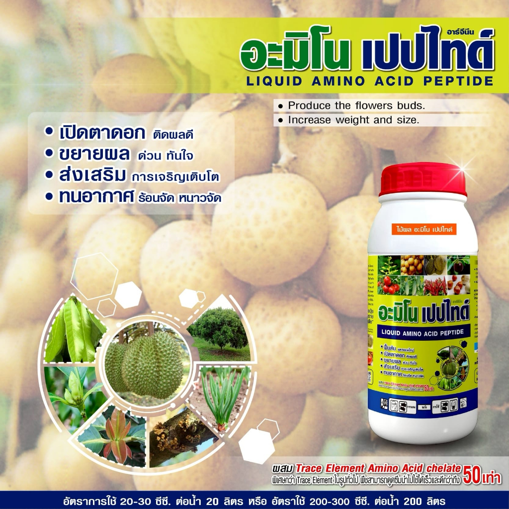 อะมิโนพืช บำรุงช่อดอก ขยายผล ผลโตสม่ำเสมอ ช่วยเพิ่มผลผลิต ขนาด 1ลิตร