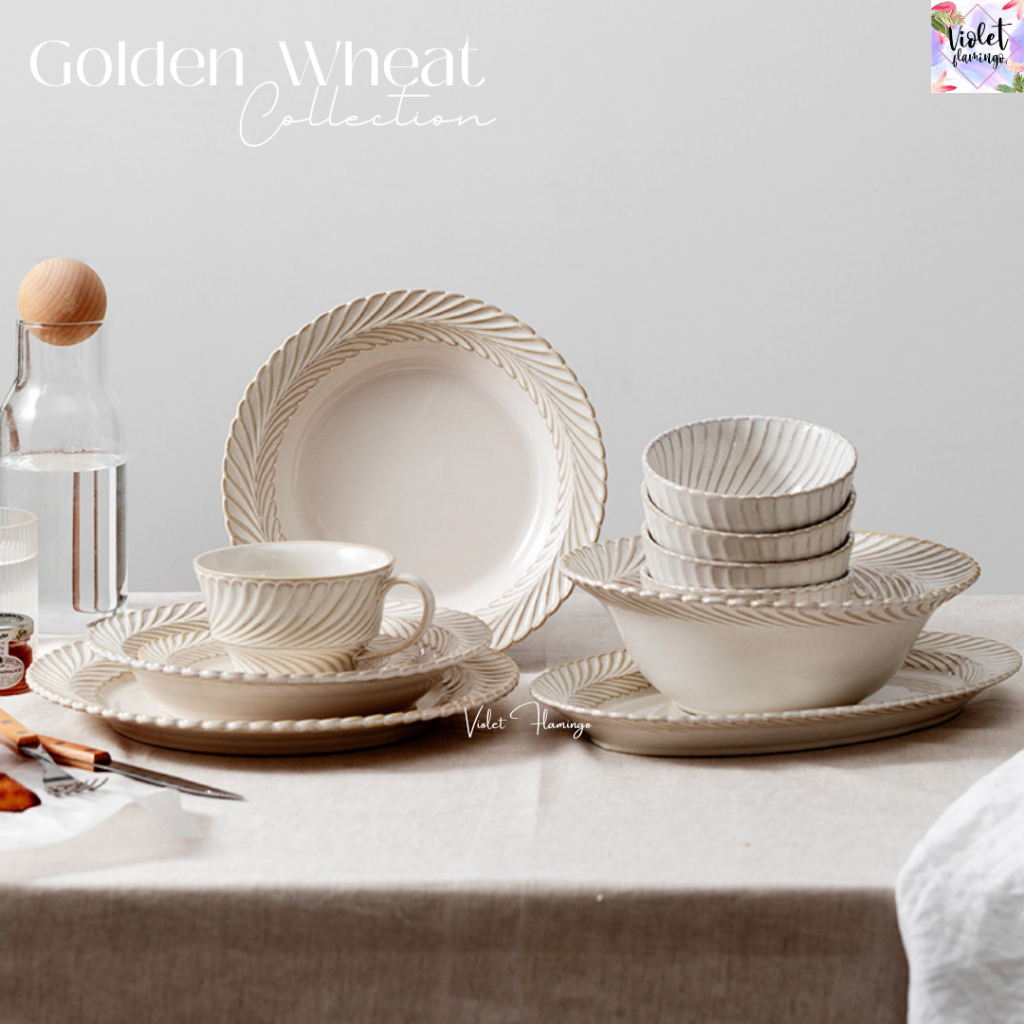 ชุดจานเซรามิก Golden Wheat ลายรวงข้าว Ivory White ยกระดับทุกมื้อ
