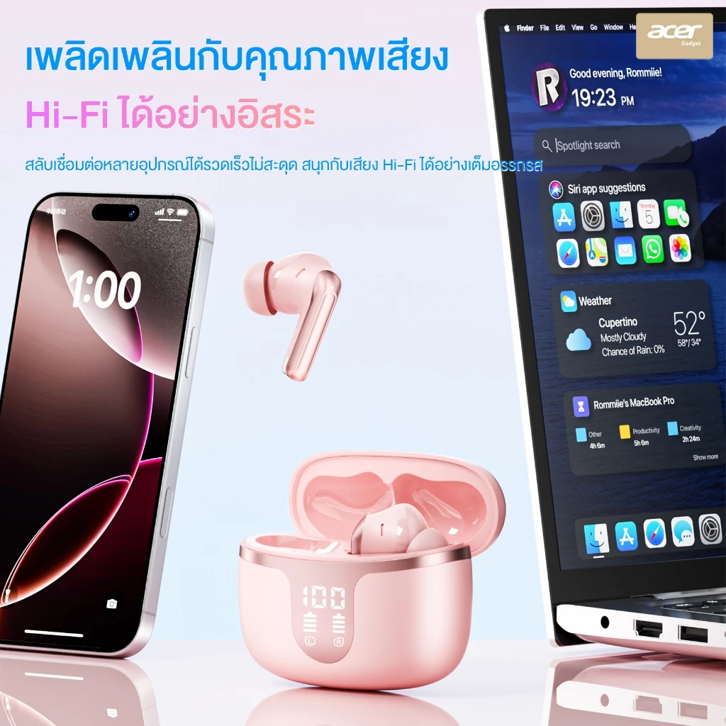 Acer OHR721 หูฟัง TWS Bluetooth ANC/ENC ตัดเสียงรบกวน thumbnail 10